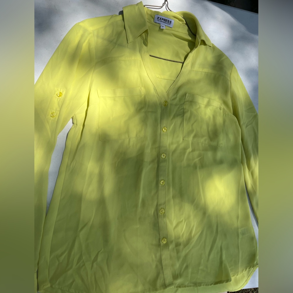 Express Bright Yellow Casual Button Down Shirt